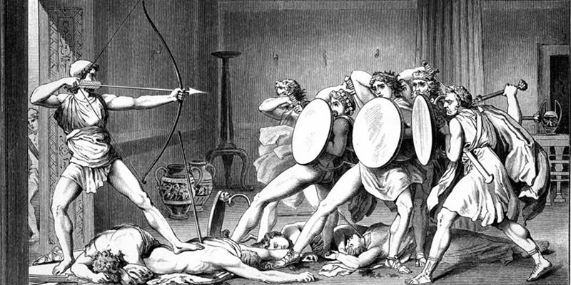 What is the hidden meaning of the Suitors (MNISTIRES) in Odyssey?